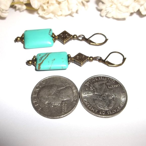 Earring, Turquoise Earring, Turquoise Blue Earring, Boho Earring, Jewelry 7939 - Picture 4 of 7